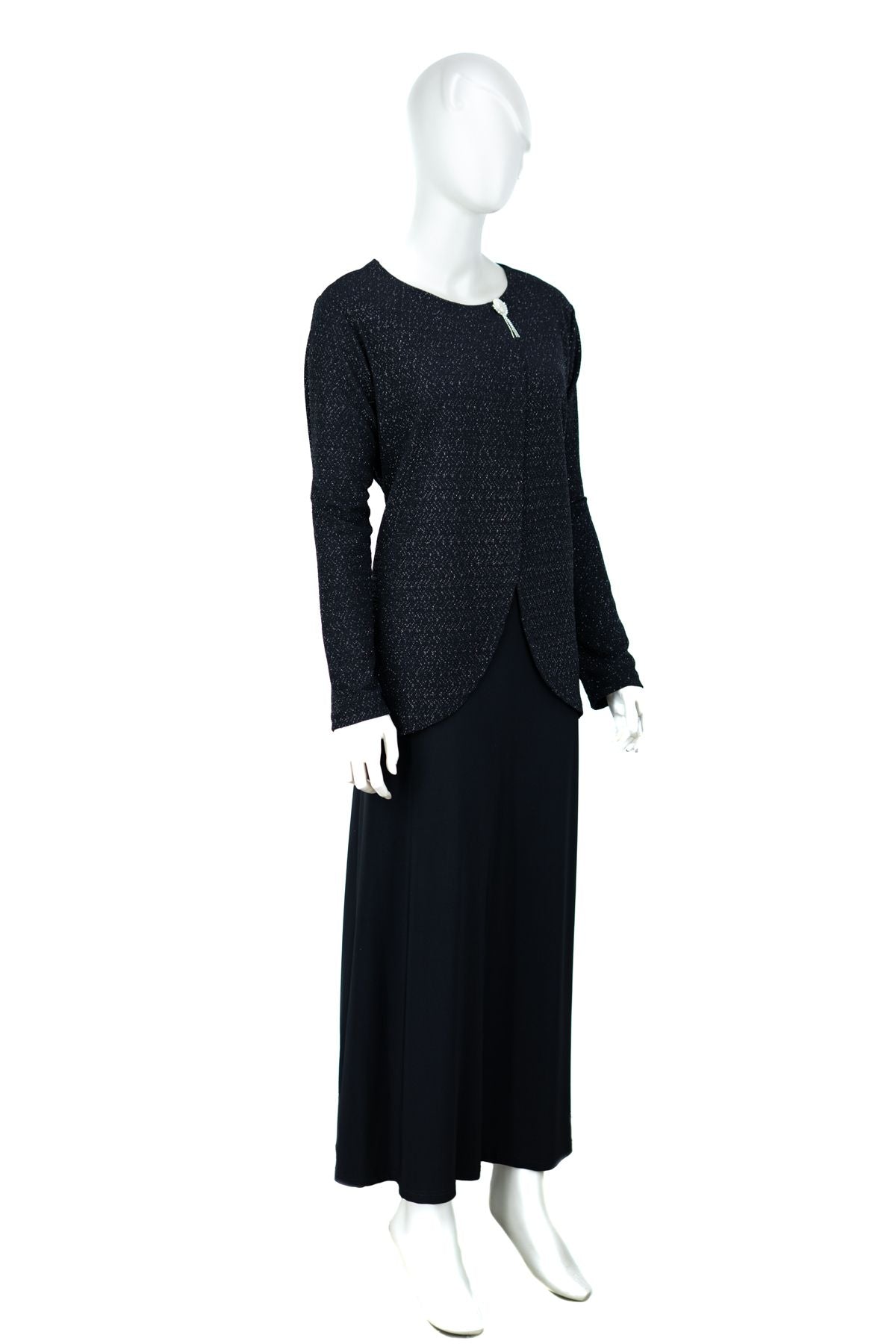 Kadın Takım Görünümlü Sandy Kumaş Anne Abiye Elbise Şık Pullu ve Broşlu Rahat Tam Kalıp